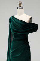 Load image into Gallery viewer, Burgundy Ruched One Shoulder Mermaid Long Velvet Mother of the Bride Dress with Side Cape