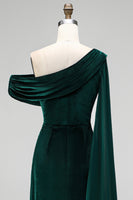 Load image into Gallery viewer, Burgundy Ruched One Shoulder Mermaid Long Velvet Mother of the Bride Dress with Side Cape