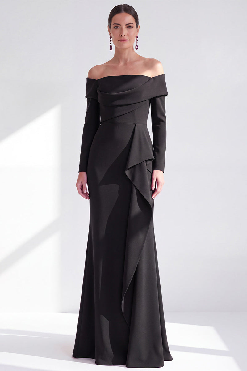 Load image into Gallery viewer, Dark Red Ruched Ruffled Mermaid Long Sleeves Mother of the Bride Dress