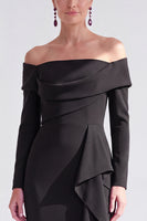 Load image into Gallery viewer, Dark Red Ruched Ruffled Mermaid Long Sleeves Mother of the Bride Dress