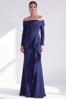 Load image into Gallery viewer, Dark Red Ruched Ruffled Mermaid Long Sleeves Mother of the Bride Dress