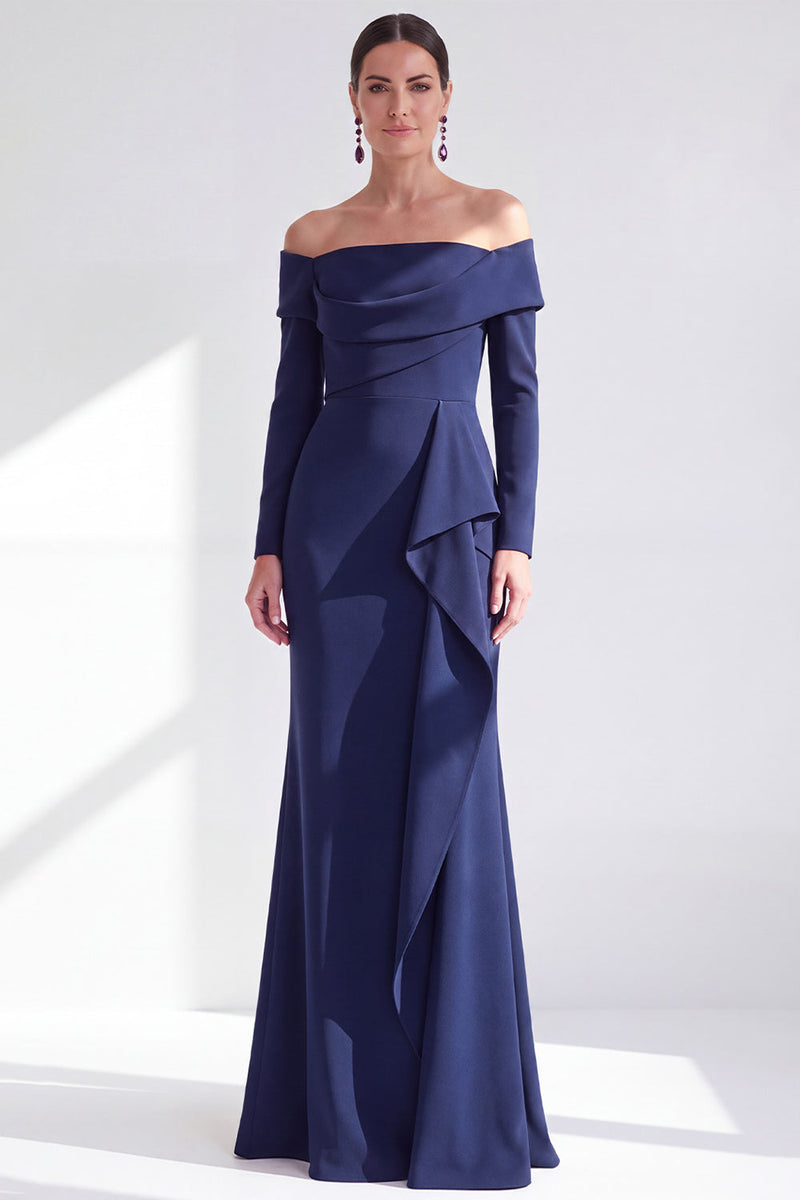 Load image into Gallery viewer, Dark Red Ruched Ruffled Mermaid Long Sleeves Mother of the Bride Dress