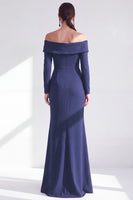 Load image into Gallery viewer, Dark Red Ruched Ruffled Mermaid Long Sleeves Mother of the Bride Dress