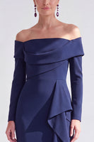 Load image into Gallery viewer, Dark Red Ruched Ruffled Mermaid Long Sleeves Mother of the Bride Dress