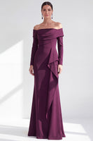Load image into Gallery viewer, Dark Red Ruched Ruffled Mermaid Long Sleeves Mother of the Bride Dress