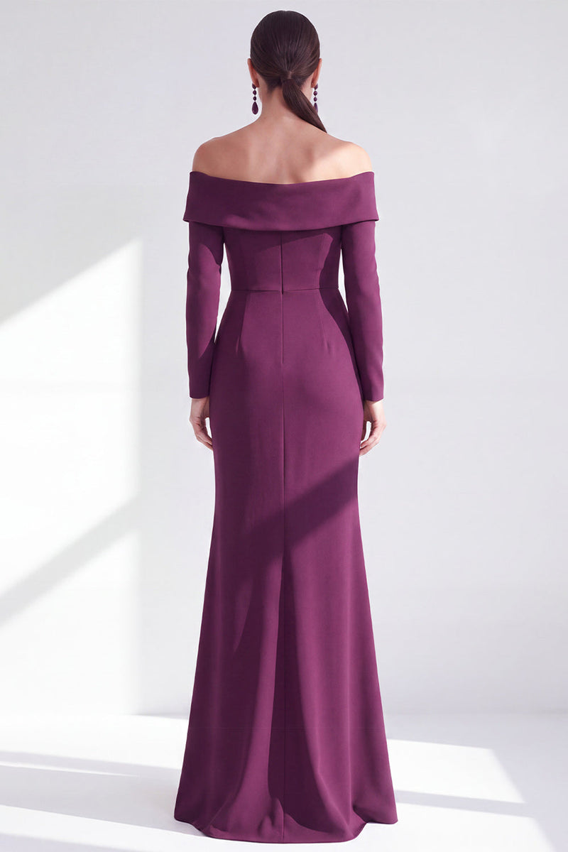 Load image into Gallery viewer, Dark Red Ruched Ruffled Mermaid Long Sleeves Mother of the Bride Dress