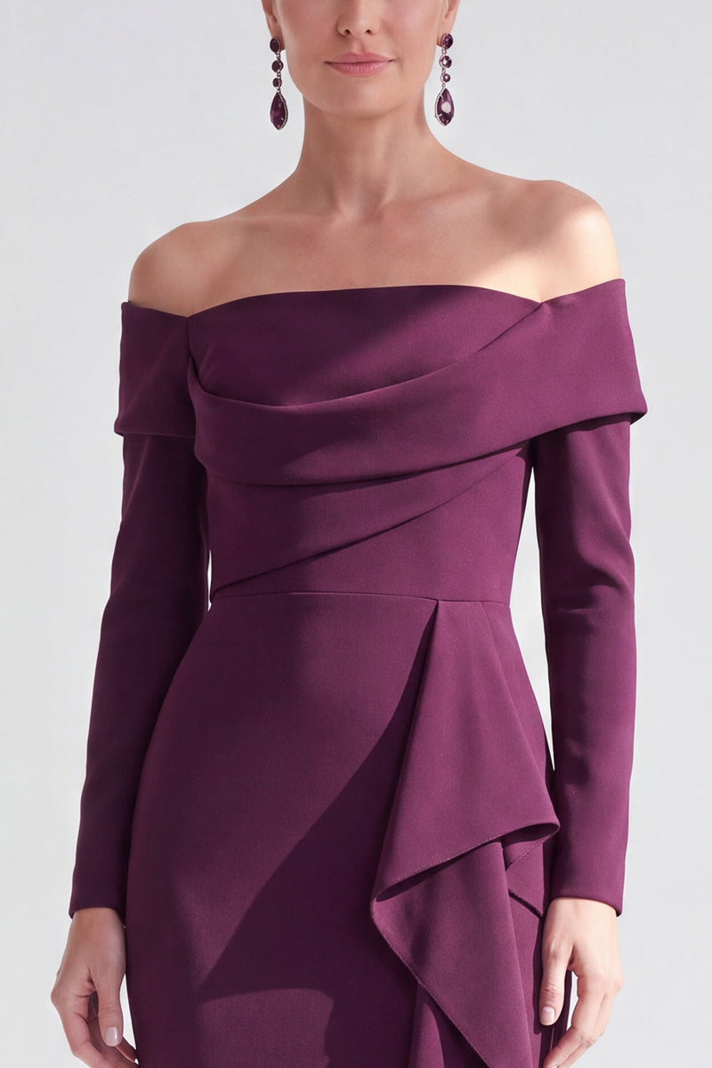 Load image into Gallery viewer, Dark Red Ruched Ruffled Mermaid Long Sleeves Mother of the Bride Dress