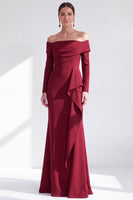 Load image into Gallery viewer, Dark Red Ruched Ruffled Mermaid Long Sleeves Mother of the Bride Dress