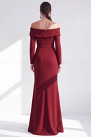Load image into Gallery viewer, Dark Red Ruched Ruffled Mermaid Long Sleeves Mother of the Bride Dress
