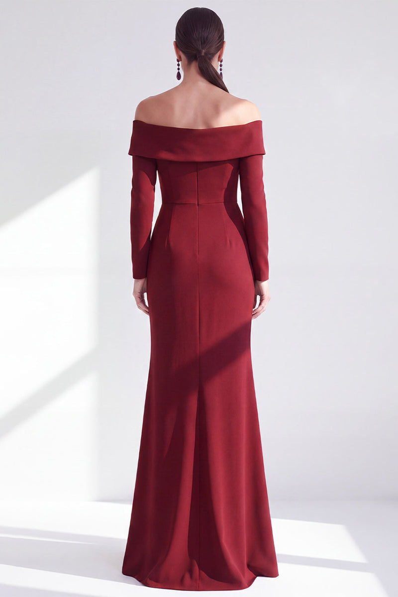 Load image into Gallery viewer, Dark Red Ruched Ruffled Mermaid Long Sleeves Mother of the Bride Dress
