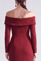Load image into Gallery viewer, Dark Red Ruched Ruffled Mermaid Long Sleeves Mother of the Bride Dress