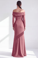 Load image into Gallery viewer, Dark Red Ruched Ruffled Mermaid Long Sleeves Mother of the Bride Dress