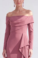Load image into Gallery viewer, Dark Red Ruched Ruffled Mermaid Long Sleeves Mother of the Bride Dress