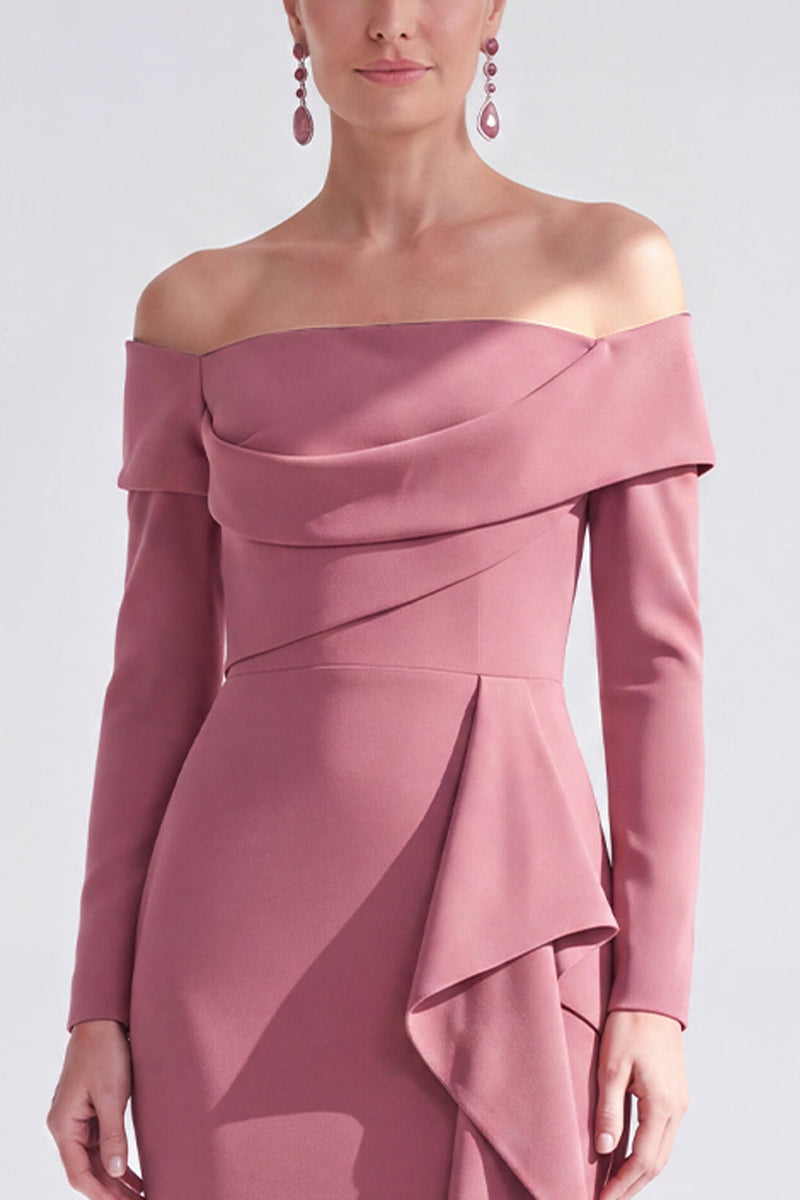 Load image into Gallery viewer, Dark Red Ruched Ruffled Mermaid Long Sleeves Mother of the Bride Dress