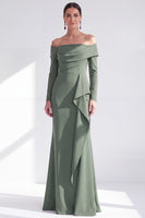Load image into Gallery viewer, Dark Red Ruched Ruffled Mermaid Long Sleeves Mother of the Bride Dress