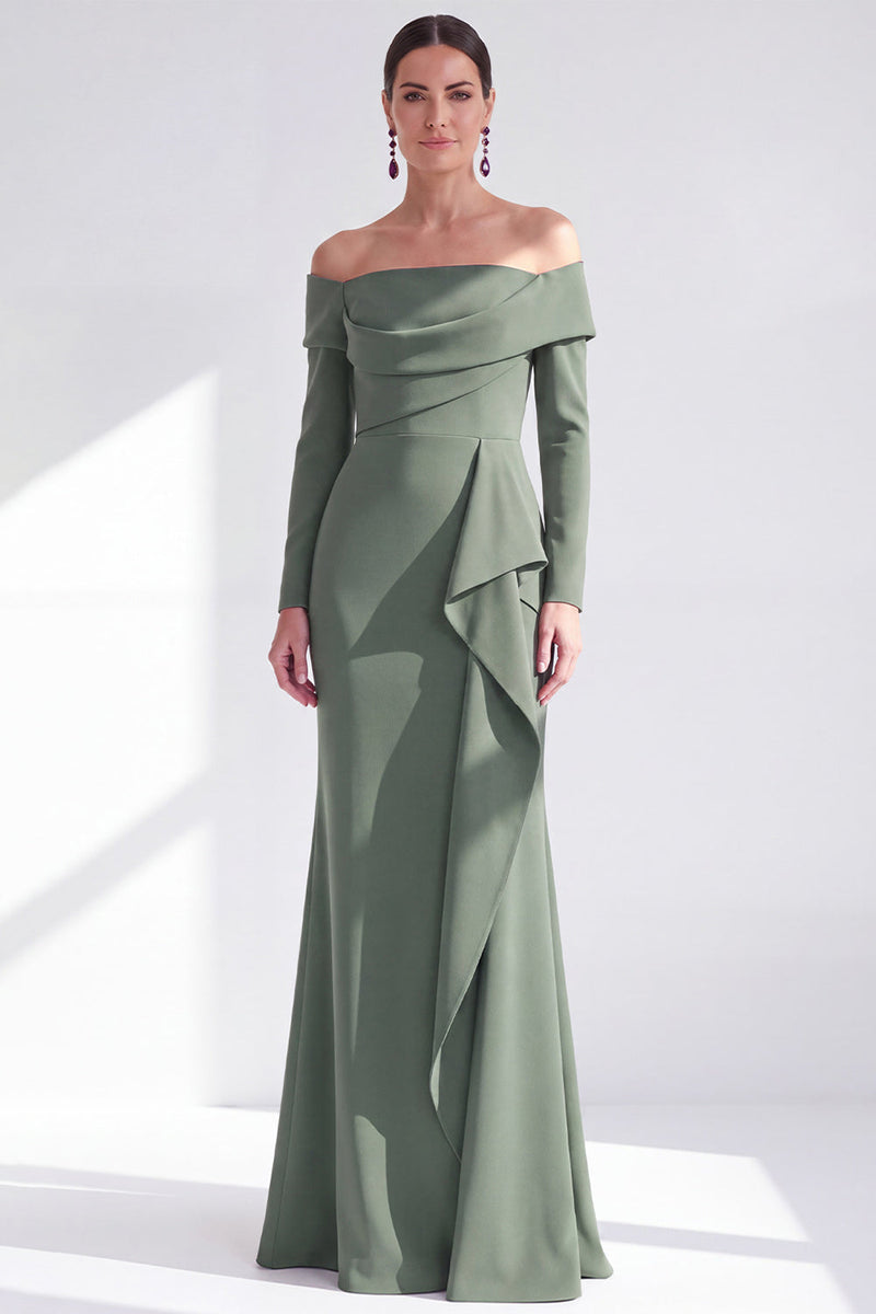 Load image into Gallery viewer, Dark Red Ruched Ruffled Mermaid Long Sleeves Mother of the Bride Dress