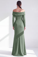 Load image into Gallery viewer, Dark Red Ruched Ruffled Mermaid Long Sleeves Mother of the Bride Dress