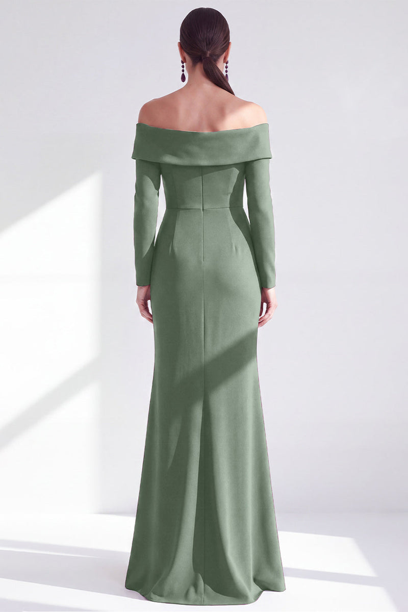 Load image into Gallery viewer, Dark Red Ruched Ruffled Mermaid Long Sleeves Mother of the Bride Dress