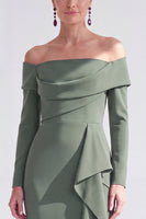 Load image into Gallery viewer, Dark Red Ruched Ruffled Mermaid Long Sleeves Mother of the Bride Dress