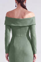 Load image into Gallery viewer, Dark Red Ruched Ruffled Mermaid Long Sleeves Mother of the Bride Dress