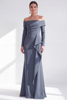 Load image into Gallery viewer, Dark Red Ruched Ruffled Mermaid Long Sleeves Mother of the Bride Dress
