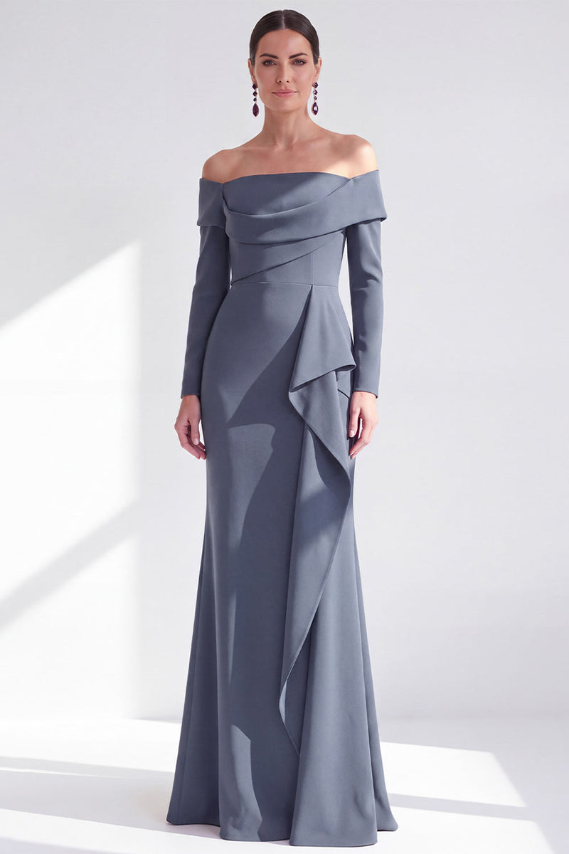 Load image into Gallery viewer, Dark Red Ruched Ruffled Mermaid Long Sleeves Mother of the Bride Dress