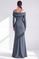 Load image into Gallery viewer, Dark Red Ruched Ruffled Mermaid Long Sleeves Mother of the Bride Dress