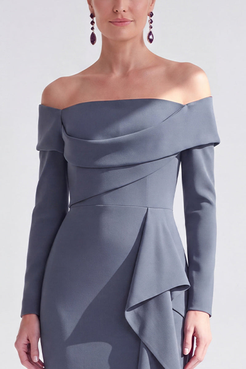Load image into Gallery viewer, Dark Red Ruched Ruffled Mermaid Long Sleeves Mother of the Bride Dress