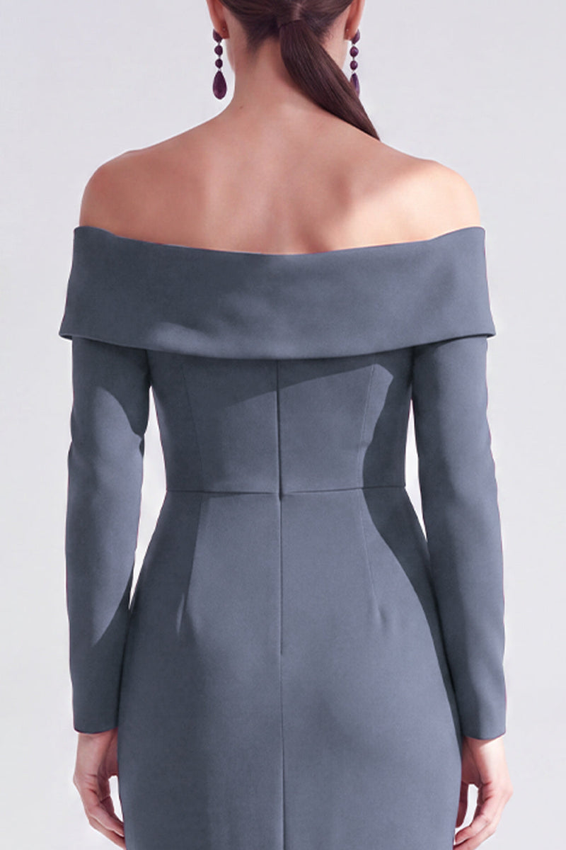 Load image into Gallery viewer, Dark Red Ruched Ruffled Mermaid Long Sleeves Mother of the Bride Dress