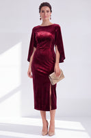 Load image into Gallery viewer, Dark Green Velvet Boat Neck Bodycon Midi Mother of the Bride Dress with Slit