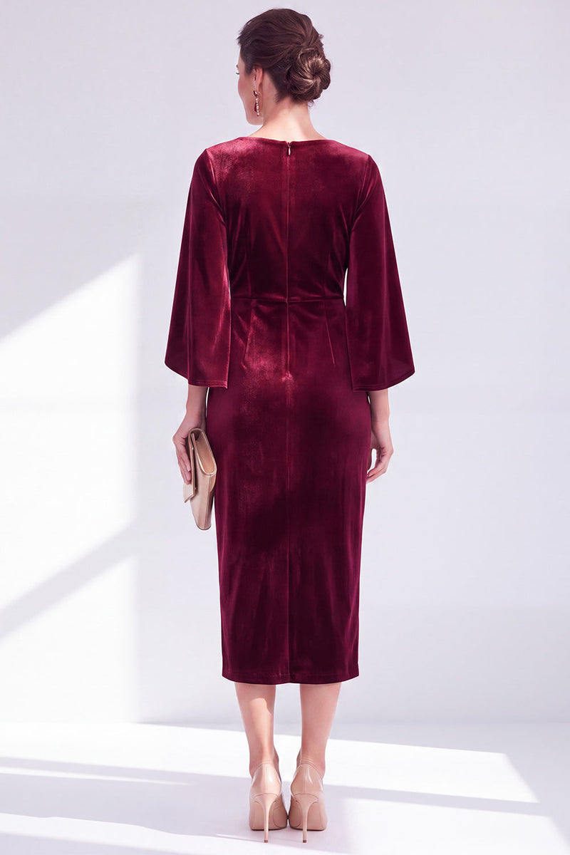 Load image into Gallery viewer, Dark Green Velvet Boat Neck Bodycon Midi Mother of the Bride Dress with Slit