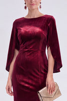 Load image into Gallery viewer, Dark Green Velvet Boat Neck Bodycon Midi Mother of the Bride Dress with Slit