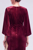 Load image into Gallery viewer, Dark Green Velvet Boat Neck Bodycon Midi Mother of the Bride Dress with Slit
