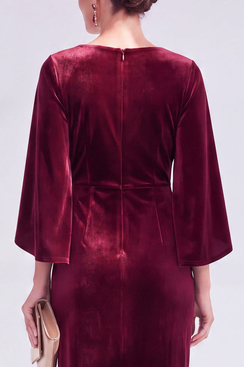 Load image into Gallery viewer, Dark Green Velvet Boat Neck Bodycon Midi Mother of the Bride Dress with Slit