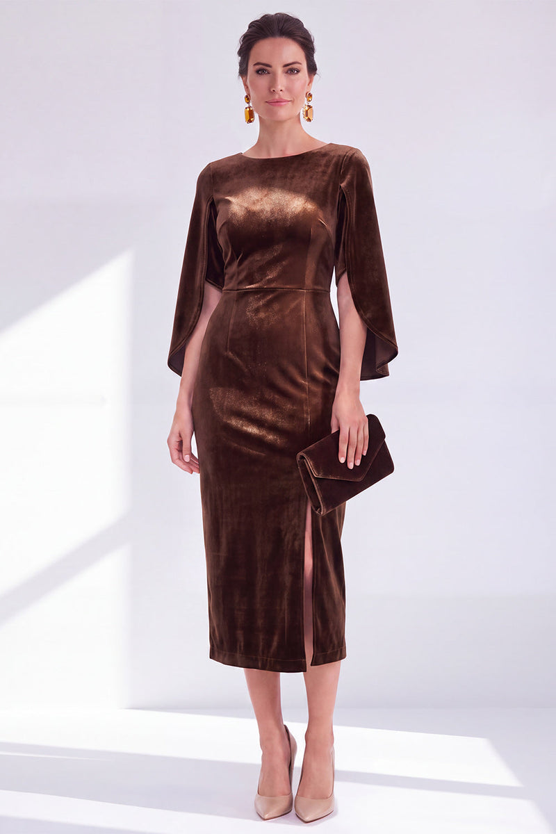 Load image into Gallery viewer, Dark Green Velvet Boat Neck Bodycon Midi Mother of the Bride Dress with Slit