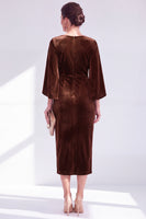 Load image into Gallery viewer, Dark Green Velvet Boat Neck Bodycon Midi Mother of the Bride Dress with Slit