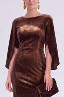 Load image into Gallery viewer, Dark Green Velvet Boat Neck Bodycon Midi Mother of the Bride Dress with Slit