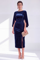 Load image into Gallery viewer, Dark Green Velvet Boat Neck Bodycon Midi Mother of the Bride Dress with Slit