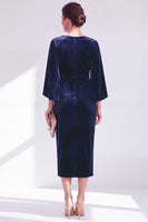 Load image into Gallery viewer, Dark Green Velvet Boat Neck Bodycon Midi Mother of the Bride Dress with Slit