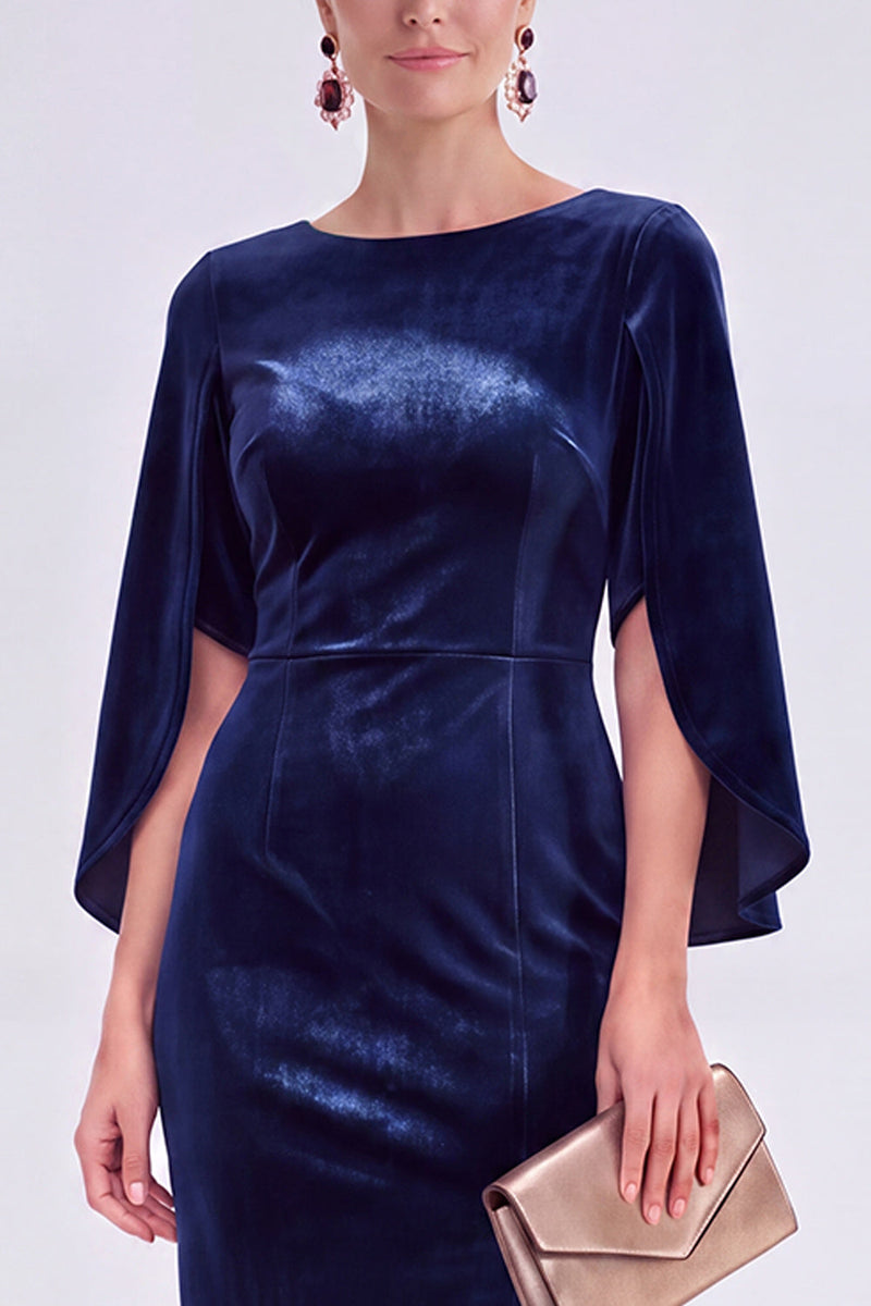 Load image into Gallery viewer, Dark Green Velvet Boat Neck Bodycon Midi Mother of the Bride Dress with Slit