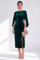 Load image into Gallery viewer, Dark Green Velvet Boat Neck Bodycon Midi Mother of the Bride Dress with Slit