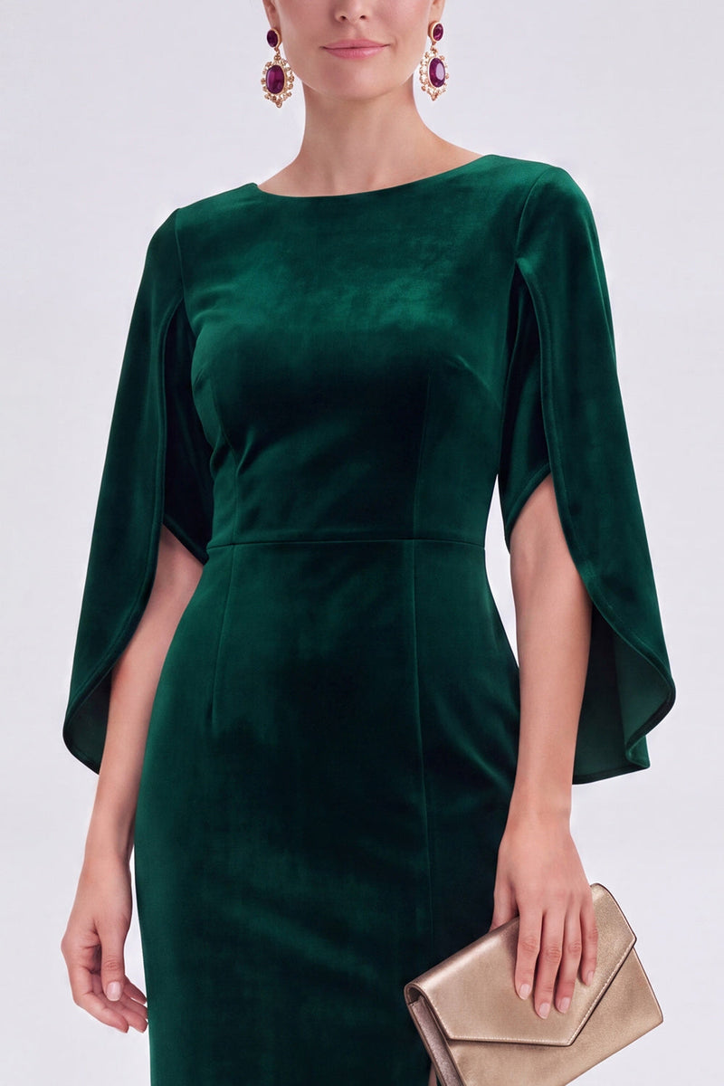 Load image into Gallery viewer, Dark Green Velvet Boat Neck Bodycon Midi Mother of the Bride Dress with Slit
