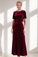 Load image into Gallery viewer, Burgundy Velvet Sparkly A Line Beaded Long Mother of the Bride Dress with Sleeves