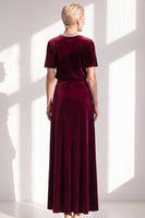 Load image into Gallery viewer, Burgundy Velvet Sparkly A Line Beaded Long Mother of the Bride Dress with Sleeves