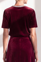 Load image into Gallery viewer, Burgundy Velvet Sparkly A Line Beaded Long Mother of the Bride Dress with Sleeves