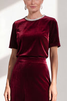 Load image into Gallery viewer, Burgundy Velvet Sparkly A Line Beaded Long Mother of the Bride Dress with Sleeves