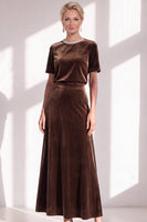 Load image into Gallery viewer, Burgundy Velvet Sparkly A Line Beaded Long Mother of the Bride Dress with Sleeves