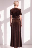 Load image into Gallery viewer, Burgundy Velvet Sparkly A Line Beaded Long Mother of the Bride Dress with Sleeves