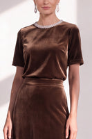 Load image into Gallery viewer, Burgundy Velvet Sparkly A Line Beaded Long Mother of the Bride Dress with Sleeves