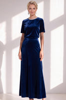 Load image into Gallery viewer, Burgundy Velvet Sparkly A Line Beaded Long Mother of the Bride Dress with Sleeves